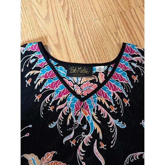 Bob Mackie Wearable Art Floral Print Blouse X-Small Black Multicolor - Picture 3 of 5